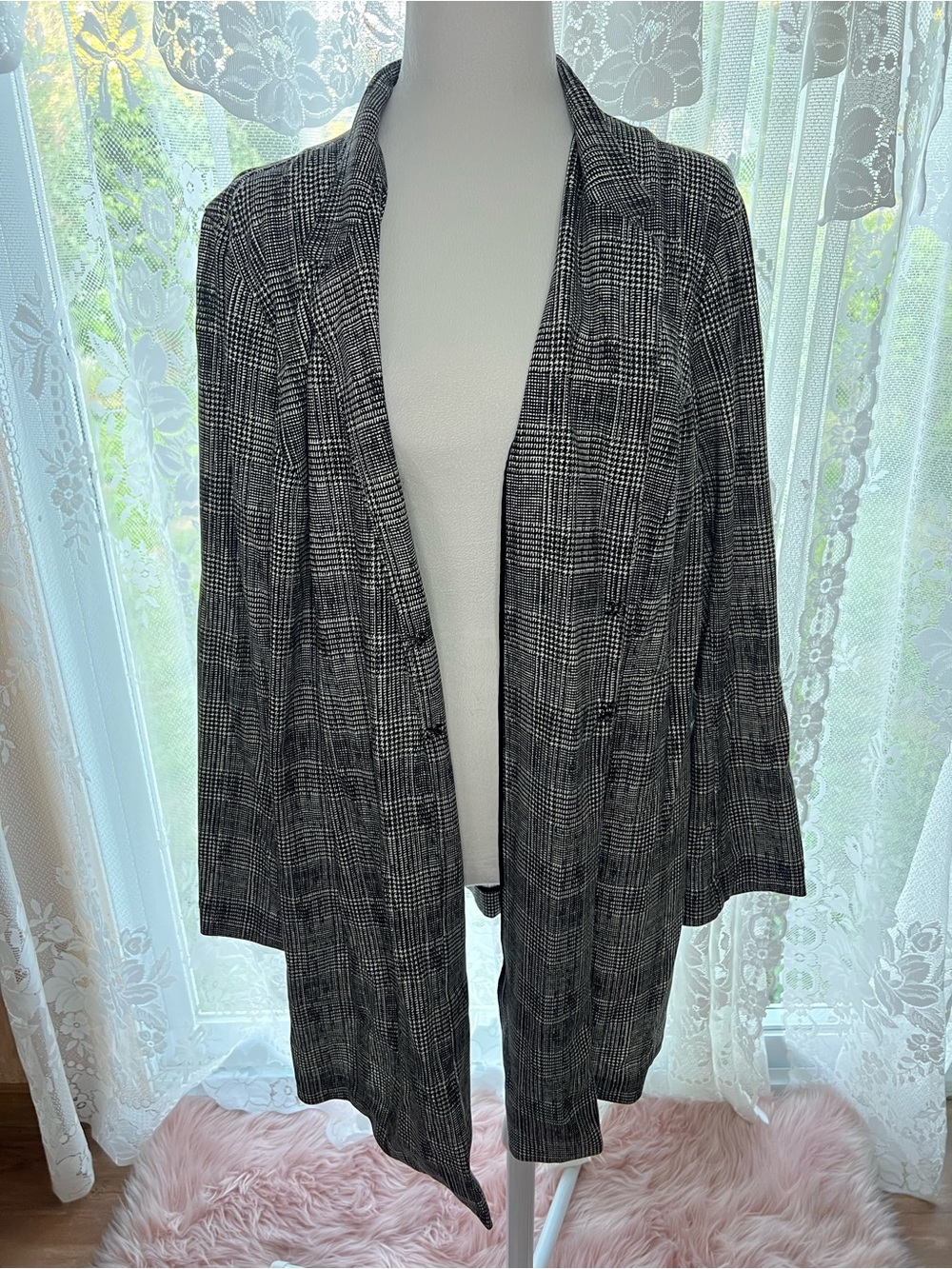 Alfani Black & White Plaid Open-Front Blazer Plus Size 18W